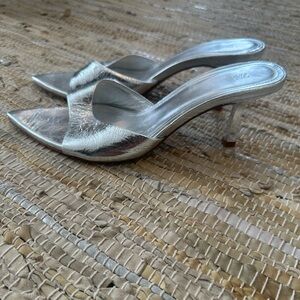 Zara Heeled Metallic Leather Slides